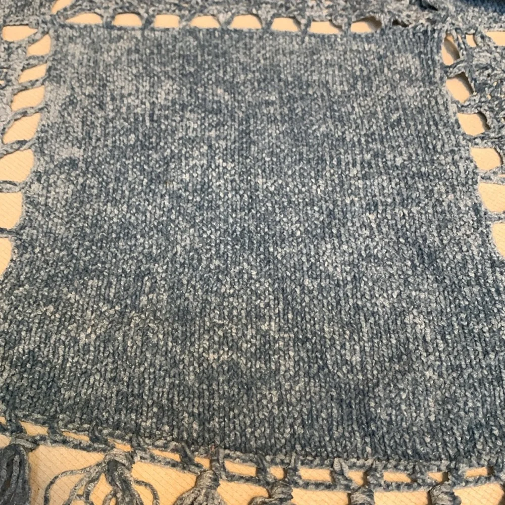 Baby Blue Soft Knit Crocheted Fringed Throw